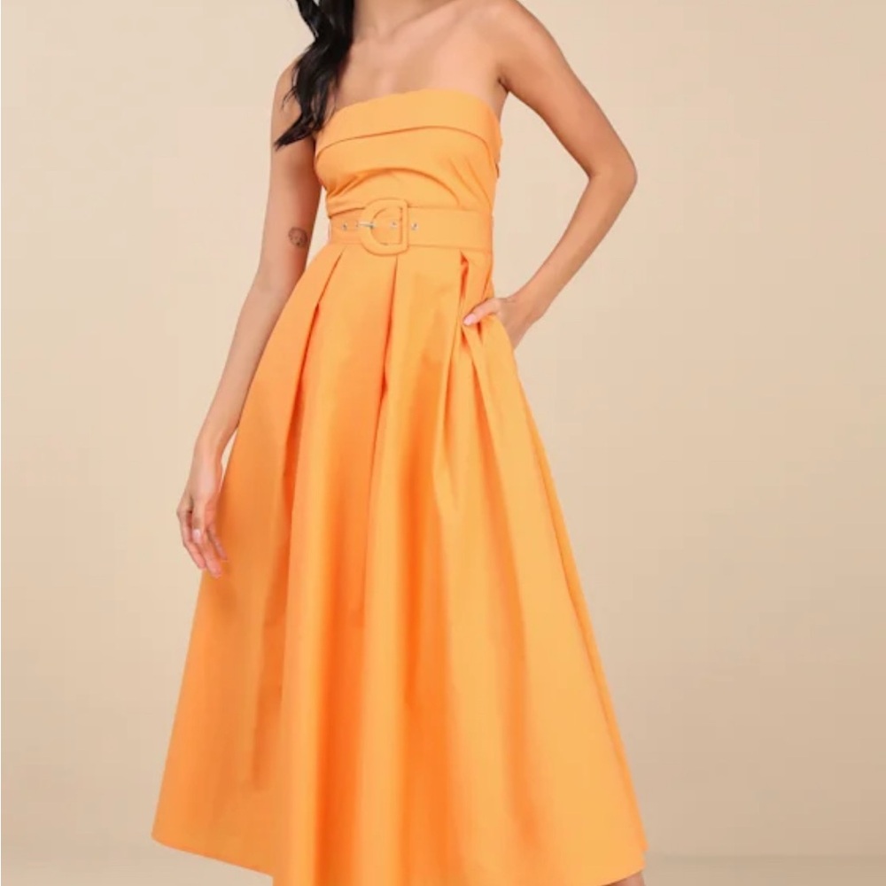 Lulu's trendsetting choice Orange Strapless Sundress for with pockets